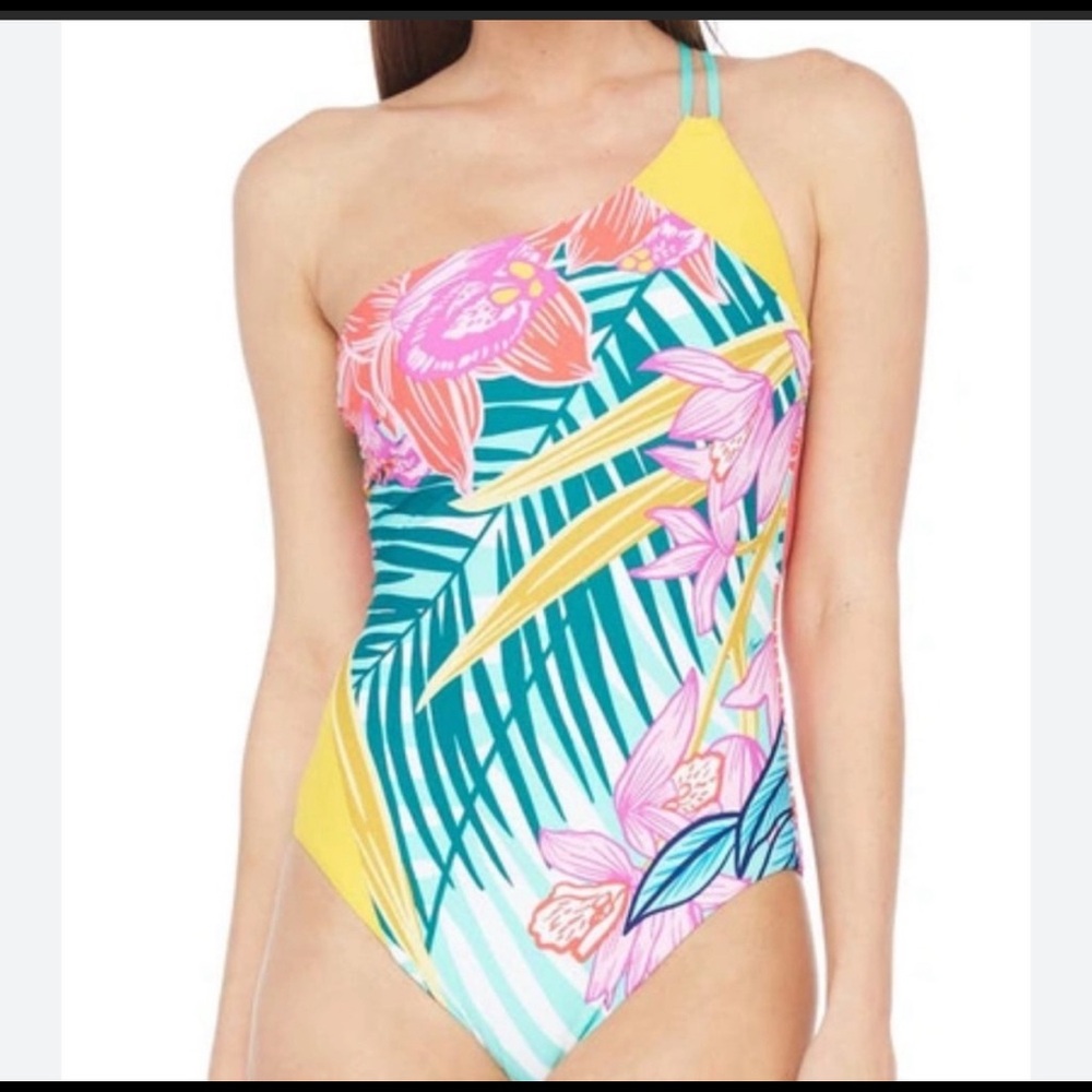 TRINA TURK WOMEN’S TERRA NOSTRA FLORAL ONE SHOULDER BATHING SUIT NWOT SZ 6
